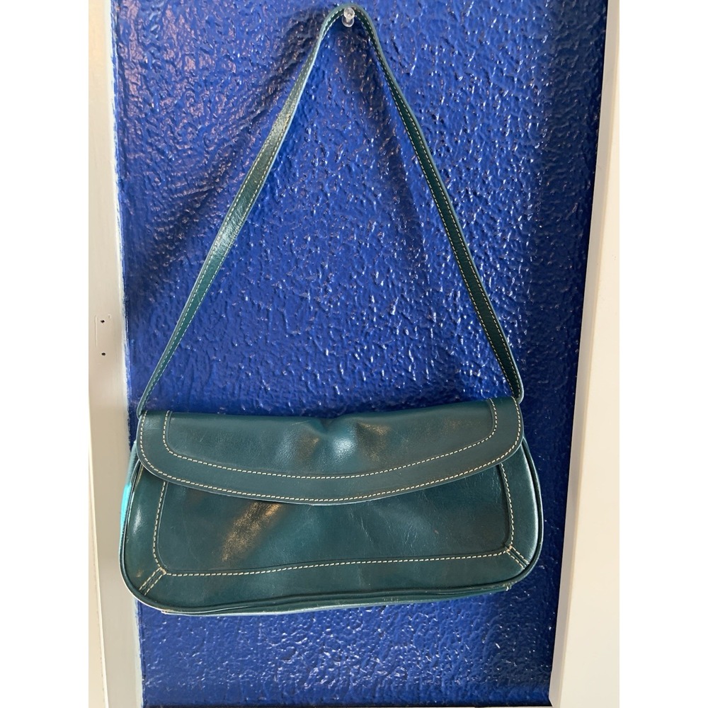 Vintage Nordstrom Y2K Green Teal Genuine Leather Shoulder Handle Bag Purse
